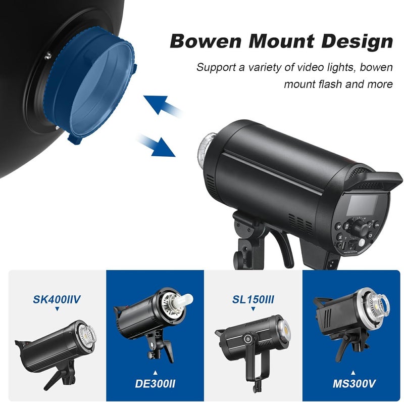 soonpho 21inch/55cm White Metal Beauty Dish Bowens Mount Standard Reflector with Storage Bag,Honeycomb Grid and Six-Color Diffuser for GODOX NEEWER Strobe Flash LED Video Light - Image 4